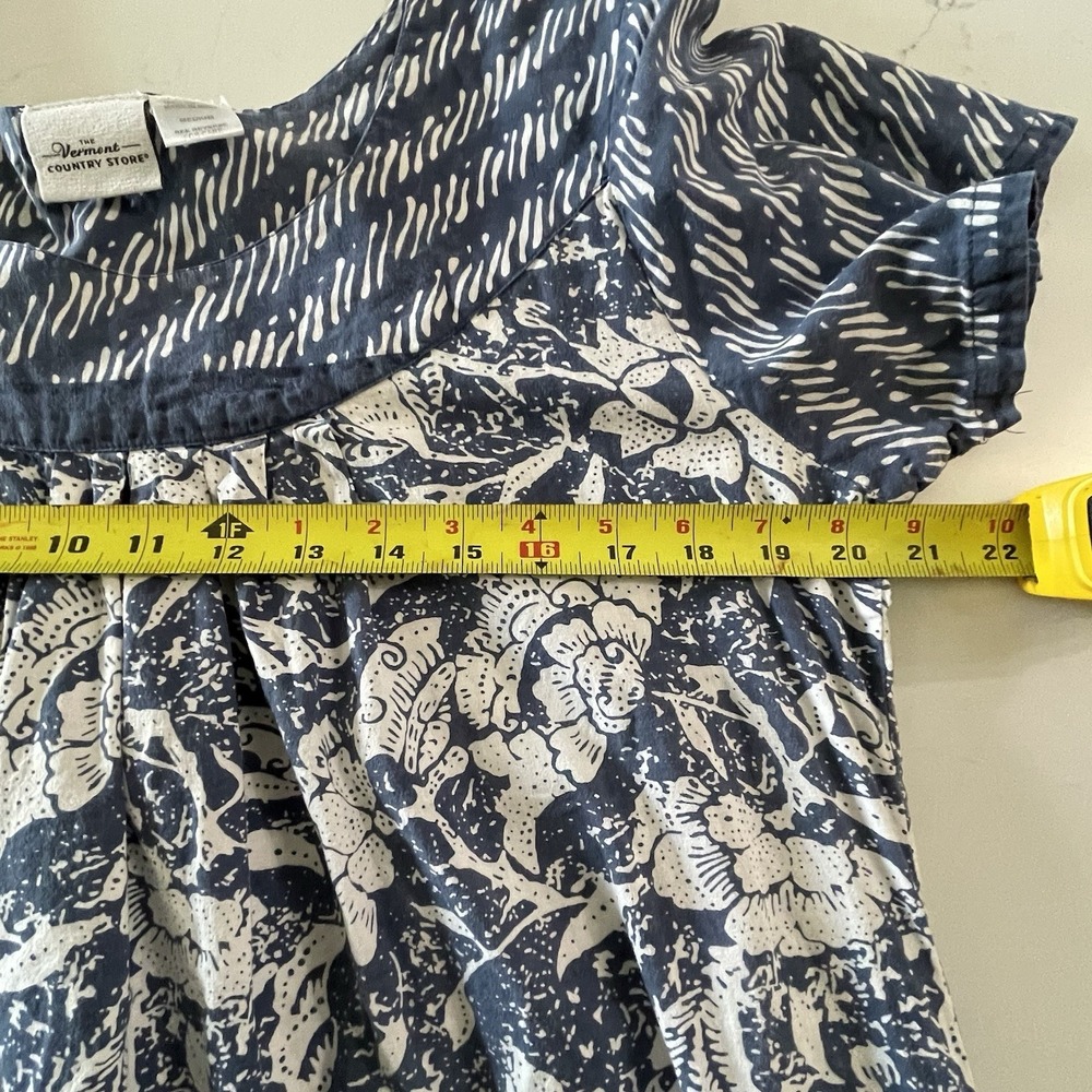 The Vermont Country Store Midi Dress Womens Sz M Blue White Floral India Muumuu - Picture 6 of 10